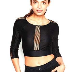 Victoria’s Secret Black Long-sleeve Exercise Crop Top with Cut-outs XS